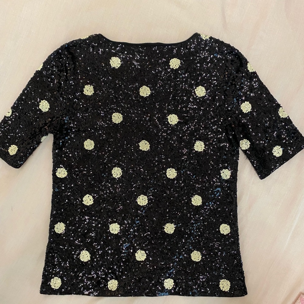 J Crew size S sequin paillette polka dot round neck short sleeve shirt